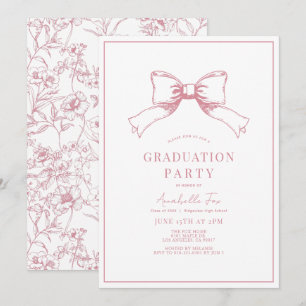 Coquette Pink Bow Ribbon Graduation Party Invitation
