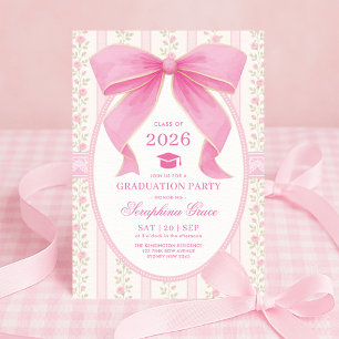 Coquette Pink Bow Shabby Chic Graduation Party Invitation