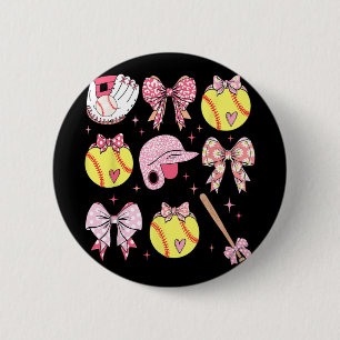 Coquette Pink Bow Softball Mom Mothers Day 2 Inch Round Button