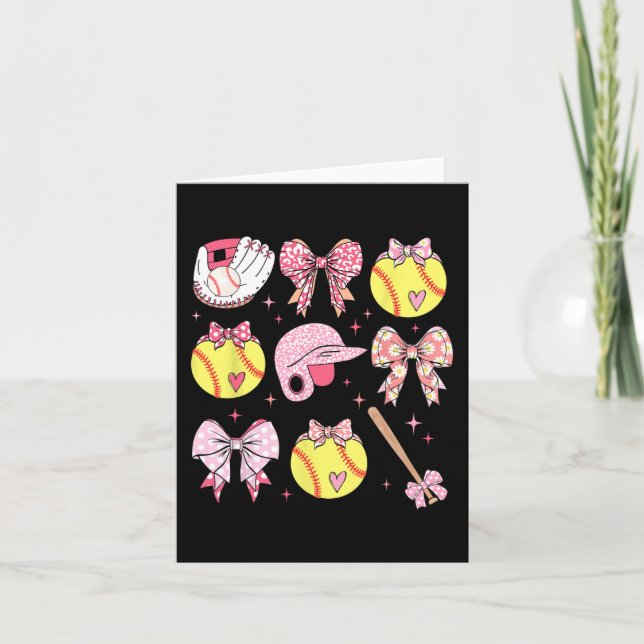 Coquette Pink Bow Softball Mom Mothers Day  Card (Front)