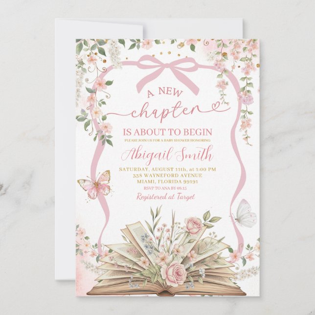 Coquette pink bow storybook new chapter invitation (Front)