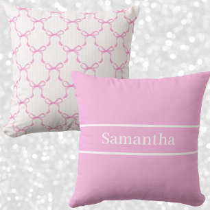 Coquette Pink Bow & Stripe Custom Grandmillenial Throw Pillow