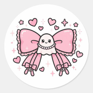 Coquette Pink Bow Throw Pillow  Classic Round Sticker