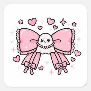 Coquette Pink Bow Throw Pillow  Square Sticker
