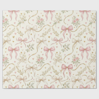 Coquette Pink Bow & Vintage Botanic wrapping paper