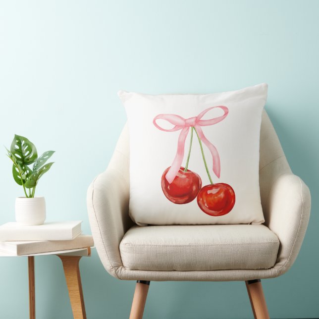 Coquette pink bow with cherry  throw pillow (Chair)