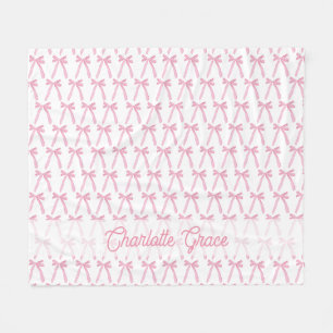 Coquette Pink Bows Baby Girl Personalized Name Fleece Blanket