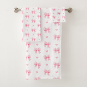 Coquette Pink Bows Ribbons Seamless Pattern  Bath Towel Set