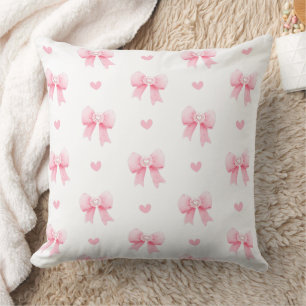 Coquette Pink Bows Ribbons Seamless Pattern  Throw Pillow