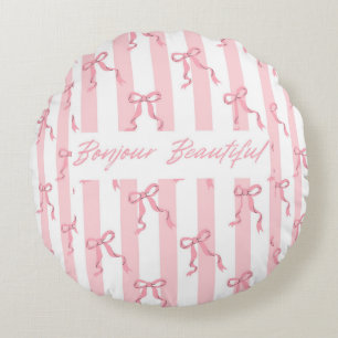 Coquette Pink Bows Stripes Fleece Cushion