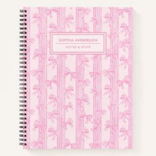 Coquette Pink Bows with Stripes Personalized  Notebook