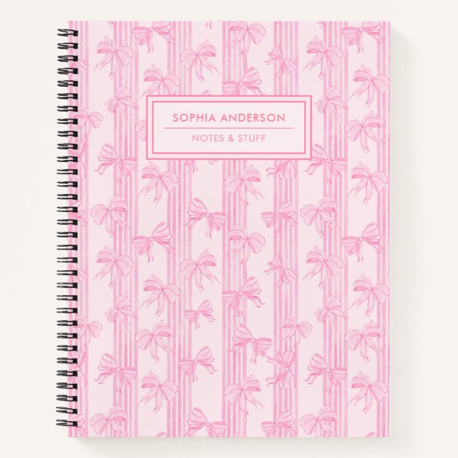 Coquette Pink Bows with Stripes Personalized  Notebook (Front)