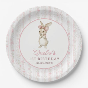 Coquette Pink Bunny Birthday Party Paper Plates