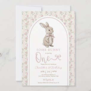 Coquette Pink Bunny Girl 1st Birthday Invitation