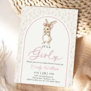 Coquette Pink Bunny Girl Baby Shower Invitation