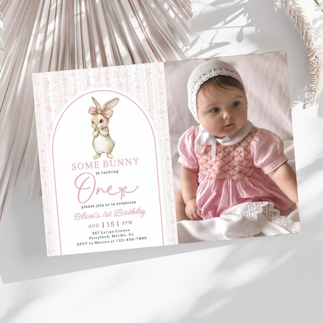 Coquette Pink Bunny Rabbit 1st Birthday Invitation (Creator Uploaded)