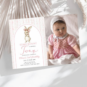 Coquette Pink Bunny Rabbit 2nd Birthday Invitation