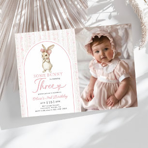 Coquette Pink Bunny Rabbit 3rd Birthday Invitation