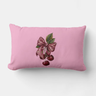Coquette Pink Cherry Ribbon Lumbar Pillow
