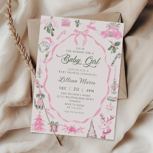 Coquette Pink Christmas Baby Shower Invitation