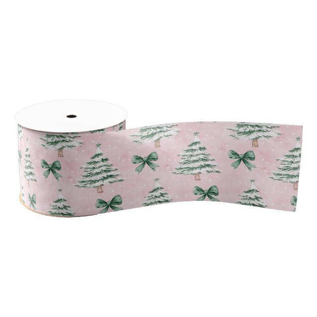 Coquette Pink Christmas Tree Grosgrain Ribbon (Spool)