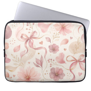Coquette Pink Floral Bow Laptop Sleeve