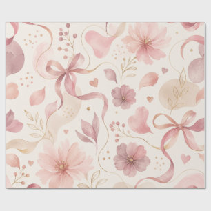 Coquette Pink Floral Bow Wrapping Paper