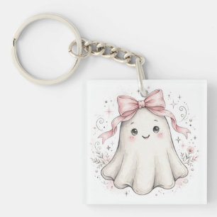 Coquette Pink Ghost First Birthday Paper Plates  Keychain