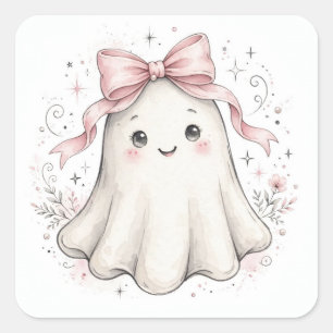 Coquette Pink Ghost First Birthday Square Sticker