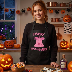 Coquette Pink Ghost Happy Halloween Digital Art Apron