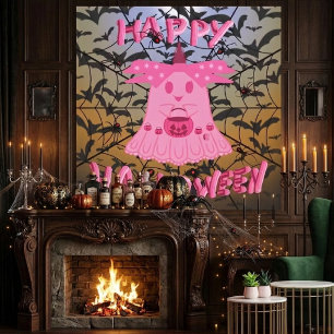 Coquette Pink Ghost Happy Halloween Digital Art Canvas Print