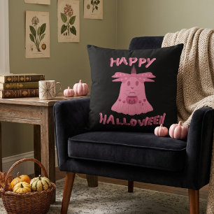 Coquette Pink Ghost Happy Halloween Digital Art Throw Pillow
