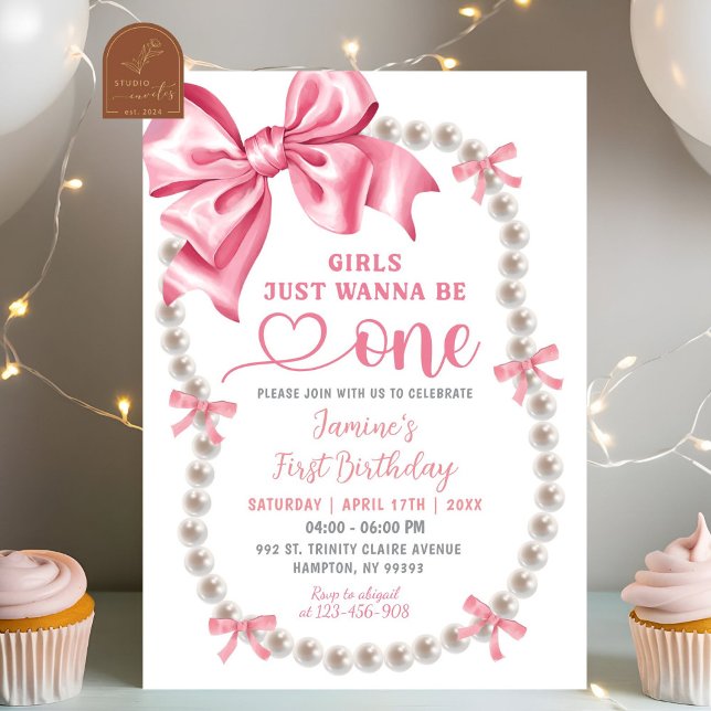 Coquette Pink Girl First Birthday Invitation (Creator Uploaded)