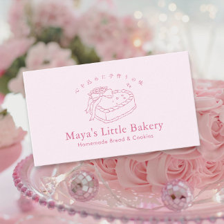 Coquette Pink Heart Cake Bakery Business Card