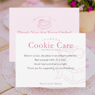 Coquette Pink Heart Cookie Care Instructions Thank You Card