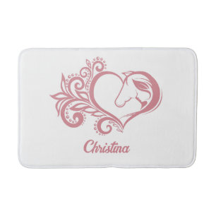 Coquette Pink Heart Horse Girl Feminine Elegant Bath Mat