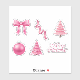Coquette Pink Merry Christmas Bows and Trees