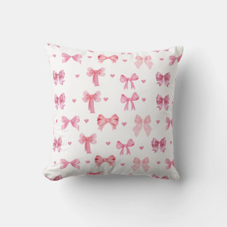 Coquette Pink Pattern Cute Girly Ribbon Throw Pillow
