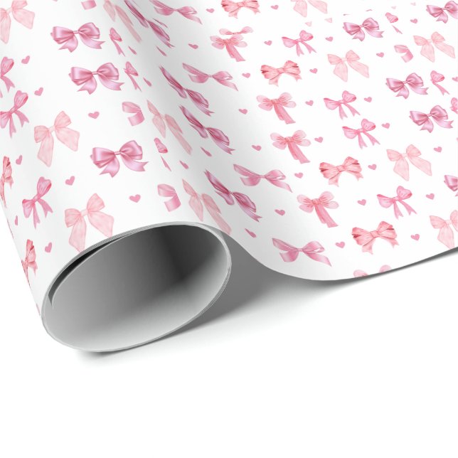 Coquette Pink Pattern Cute Girly Ribbon Wrapping Paper (Roll Corner)