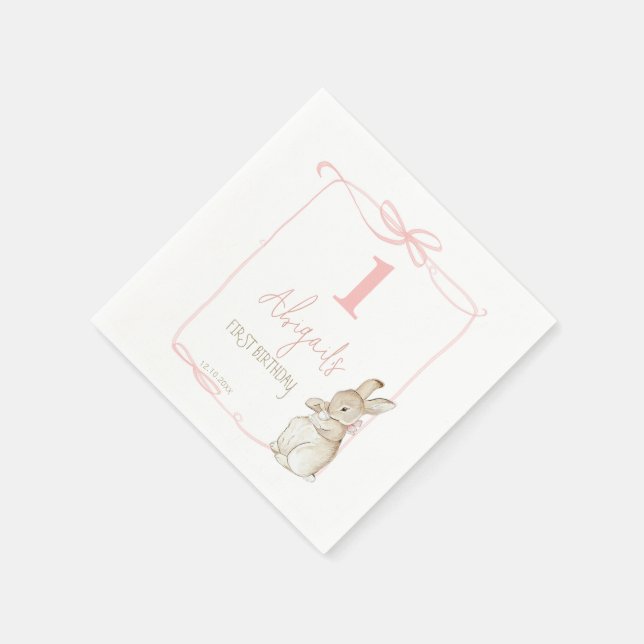 Coquette Pink Peter the Rabbit 1st Birthday  Napkin (Corner)