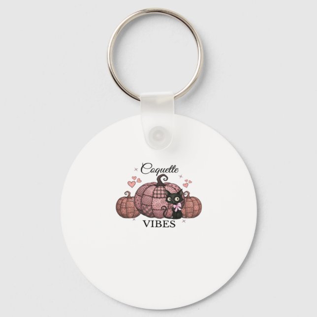 Coquette Pink Pumpkin Cat Classic T-Shirt Keychain (Front)