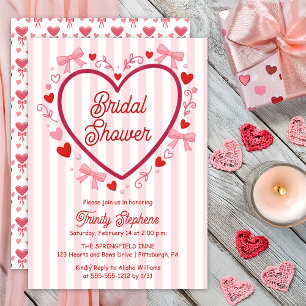Coquette Pink Red Hearts and Bows Bridal Shower Invitation