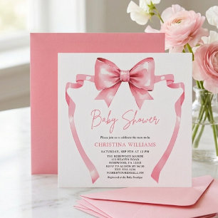Coquette Pink Ribbon Baby Shower Invitation