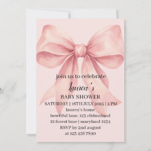 Coquette Pink Ribbon Bow Baby Shower Invitation