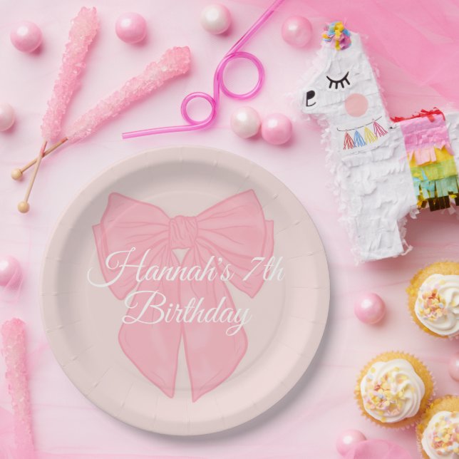 Coquette Pink Ribbon Bow Paper Plate (Party)