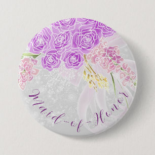 Coquette pink sheer bow and flower Maid-of-Honour 3 Inch Round Button