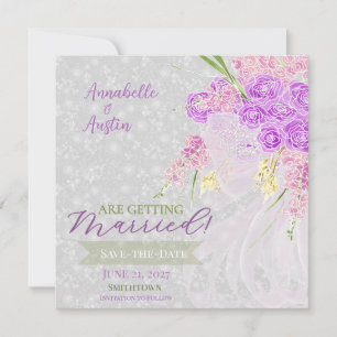 Coquette Pink sheer bow Bouquet   Save The Date