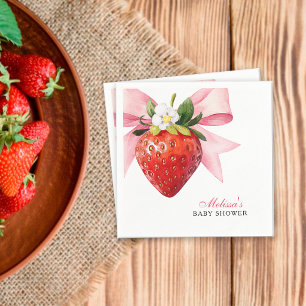Coquette Pink Strawberry Baby Shower Napkin