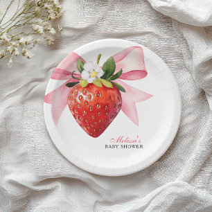 Coquette Pink Strawberry Baby Shower Paper Plate