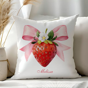 Coquette Pink Strawberry Throw Pillow